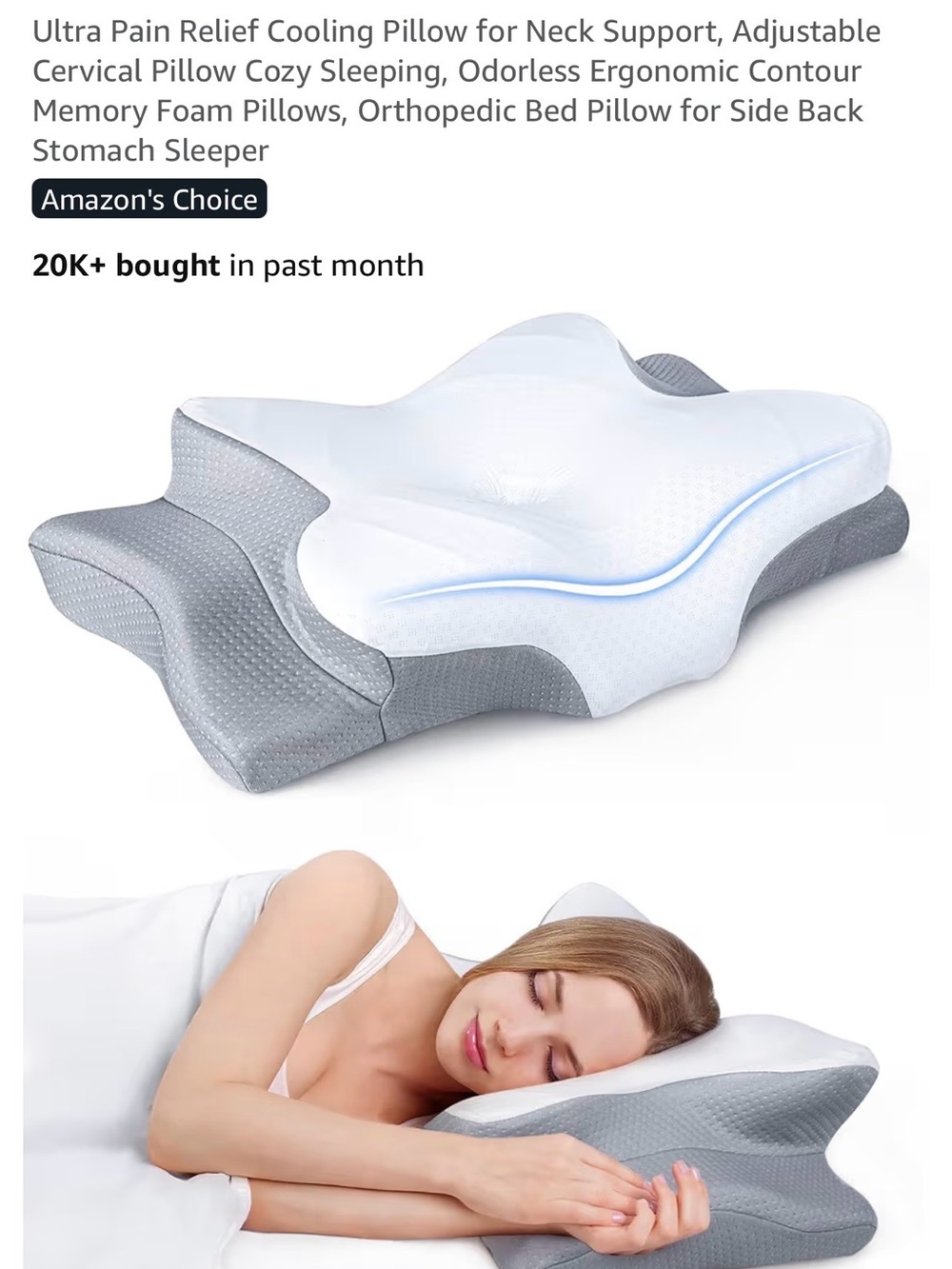 Adjustable Cooling Orthopedic Neck Pillow - Gray/White
